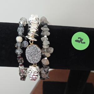 Erimish Silver and Black Stone Bracelet Set  (Extended)